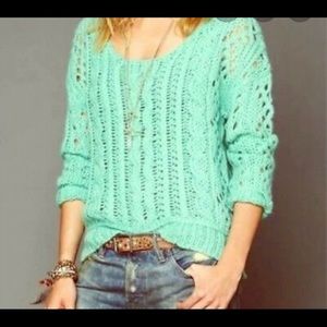 Free People Mint Green Cable Knit Slouch Sweater S